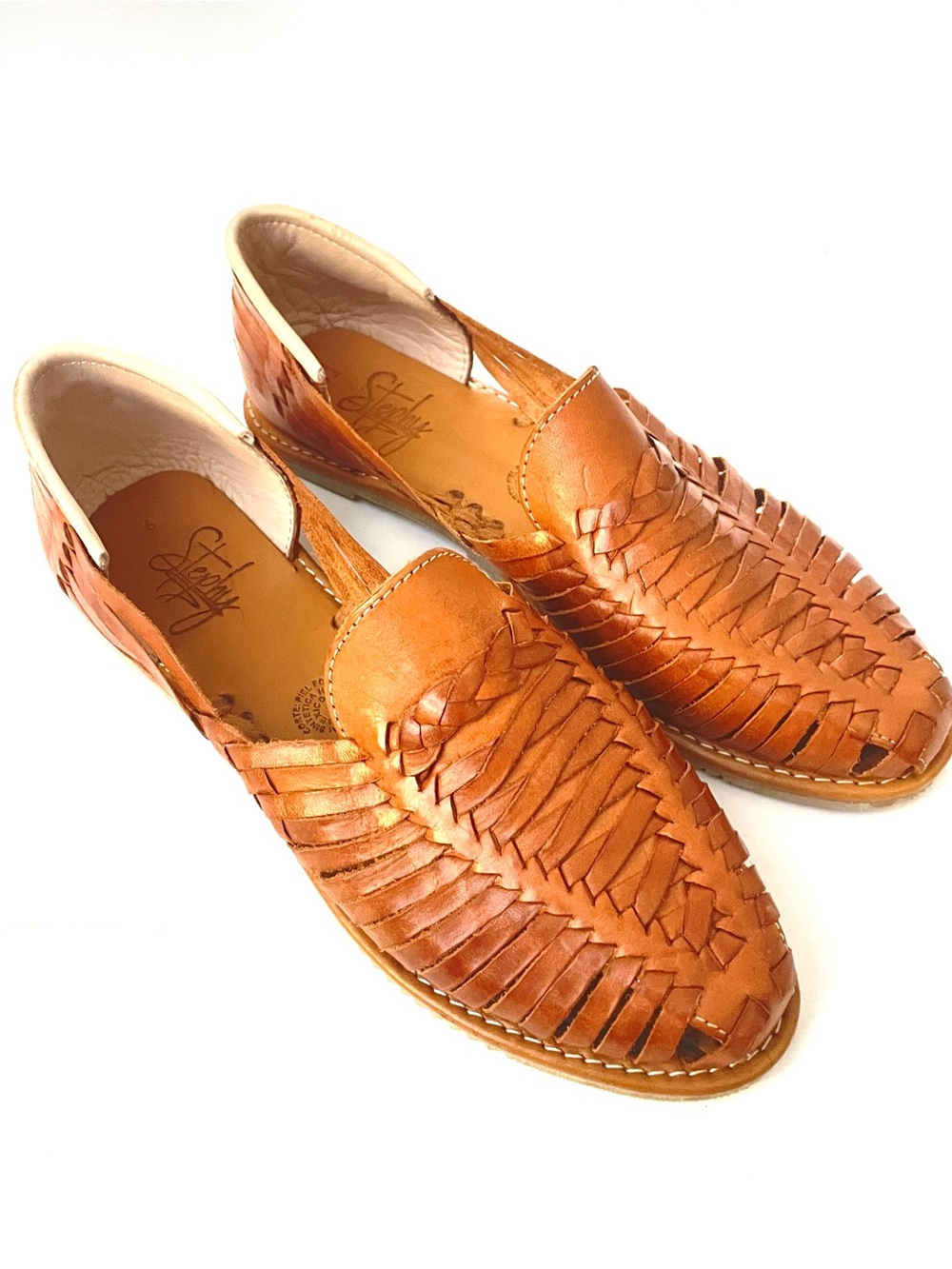 Stephy Tobacco Brown Leather Huaraches Size 9 Made in Mexico